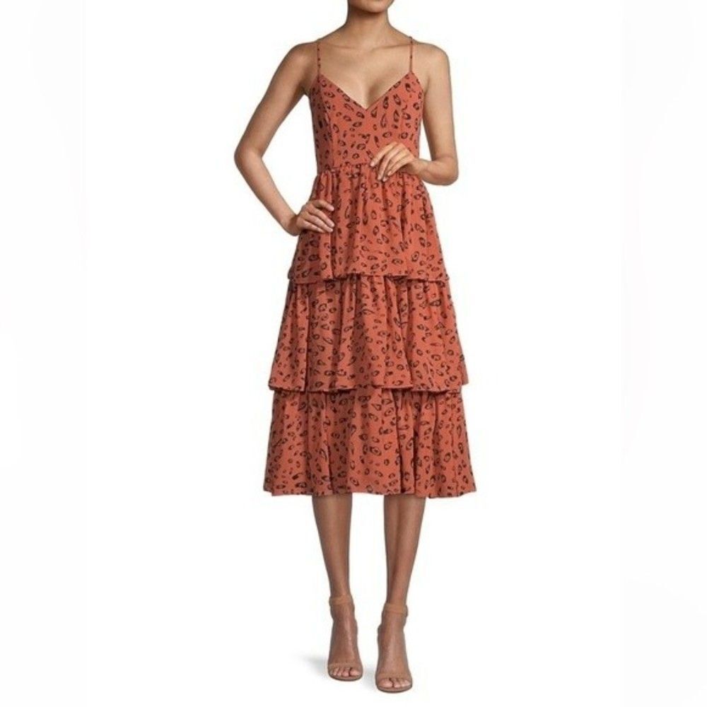Fame and Partners Women Size 6 Bates Leopard Print Tiered Fit & Flare Midi-Dress